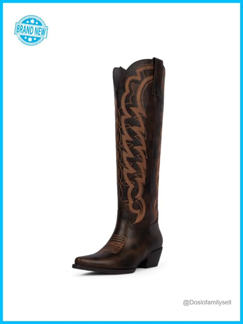 Knee High Western Cowboy Boots Women Pointed Toe Chunky Heel Pull On